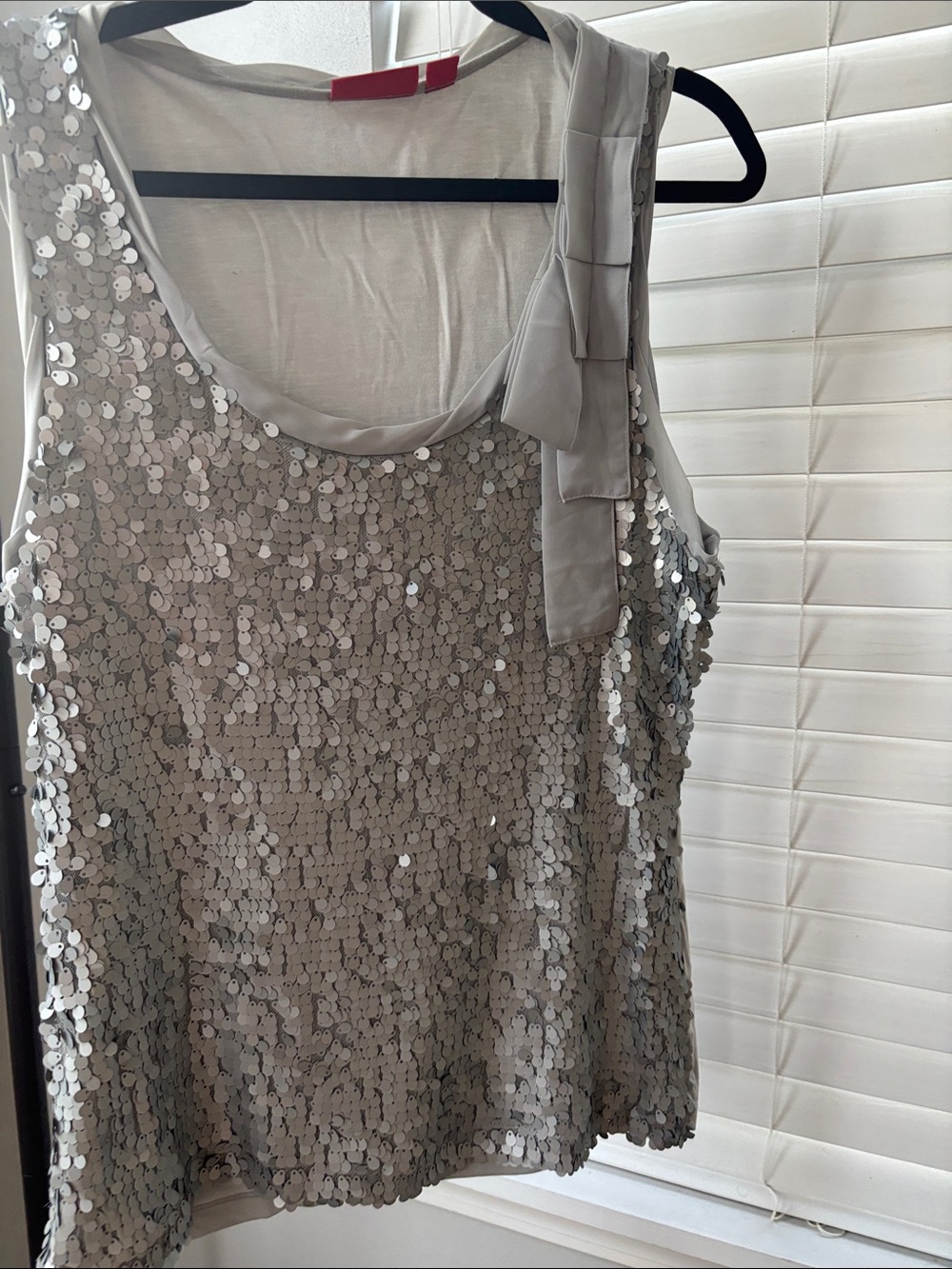 New York & Company Silver Sequin Tank Top